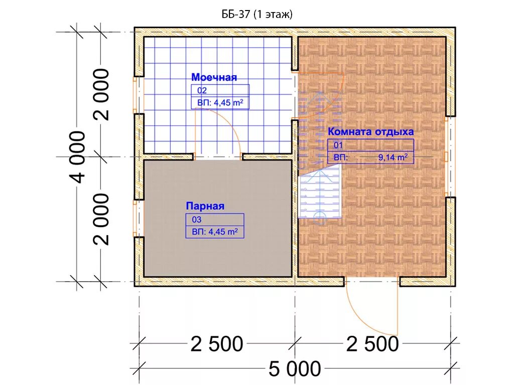 Проекты бань 4х5 планировка Проект бани ББ-37 (4х5м), площадью 32м² из бруса 150х150мм