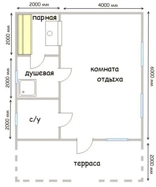 Проекты бань 6х4 из пеноблоков с планировкой Проекты бань из пеноблоков: обзор планировок, фото и схемы, цена работ под ключ