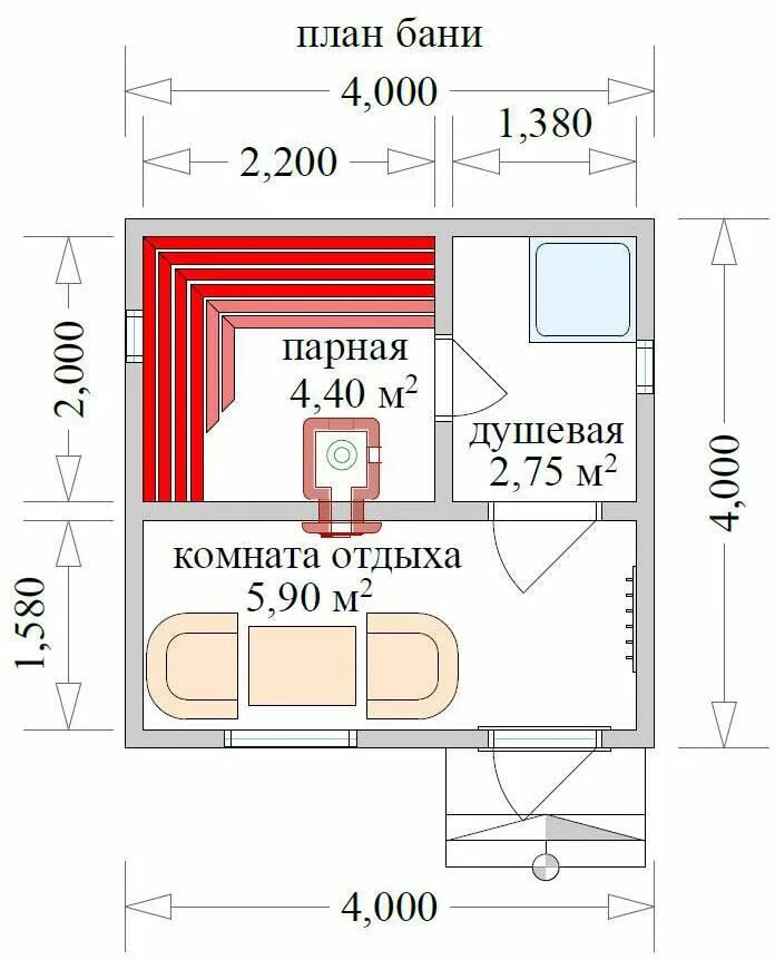 Проекты бань из бруса 4х4 бесплатно чертежи Баня из бруса под ключ: размер 4х4