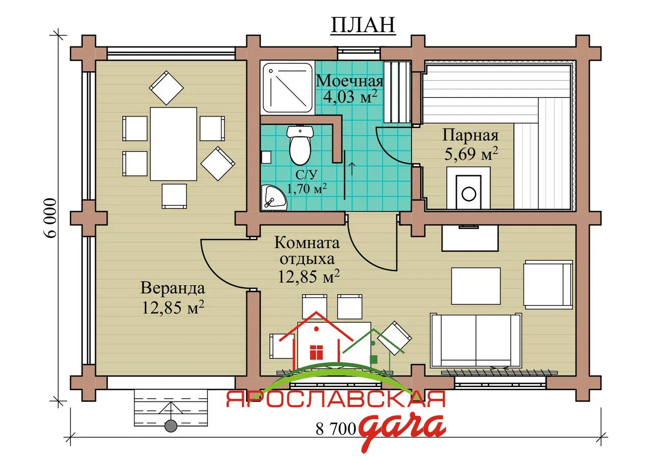 Проекты бань с комнатой фото Проект бани с комнатой отдыха и террасой - Баня С Комнатой Отдыха И Террасой Фот