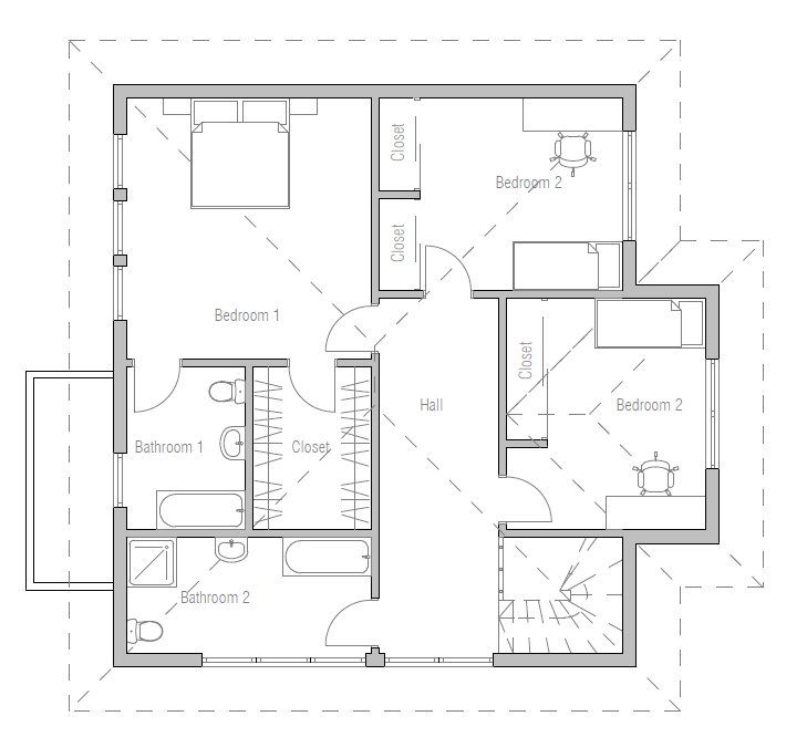 Проекты чертежей небольших домов Small House CH243 House plans, Small house plans, Small house design