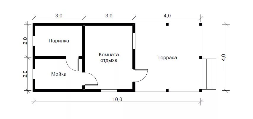 Проекты чертежи бани террасы Проект бани 4х10 из бруса - № 10