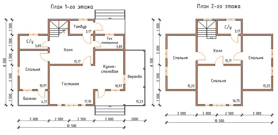 Проекты чертежи двухэтажных домов 10 10 Дом (каркас) № 16a (10,5х8,5 м) в Саранске: проекты, цены ЭкоДом13