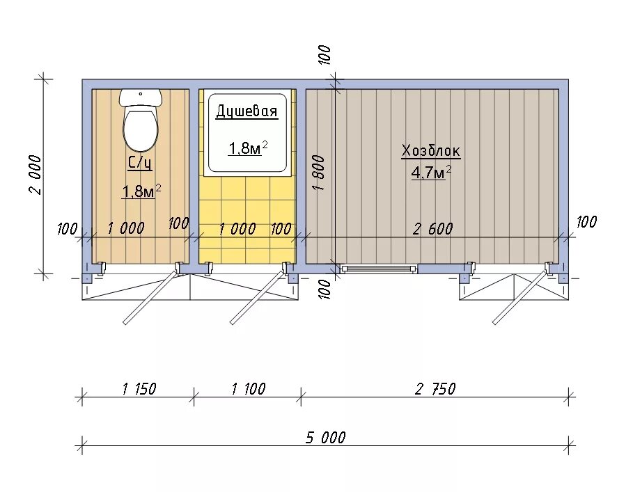 Проекты дачных бытовок бесплатно чертежи и фото Бытовка с душем и туалетом 5х2