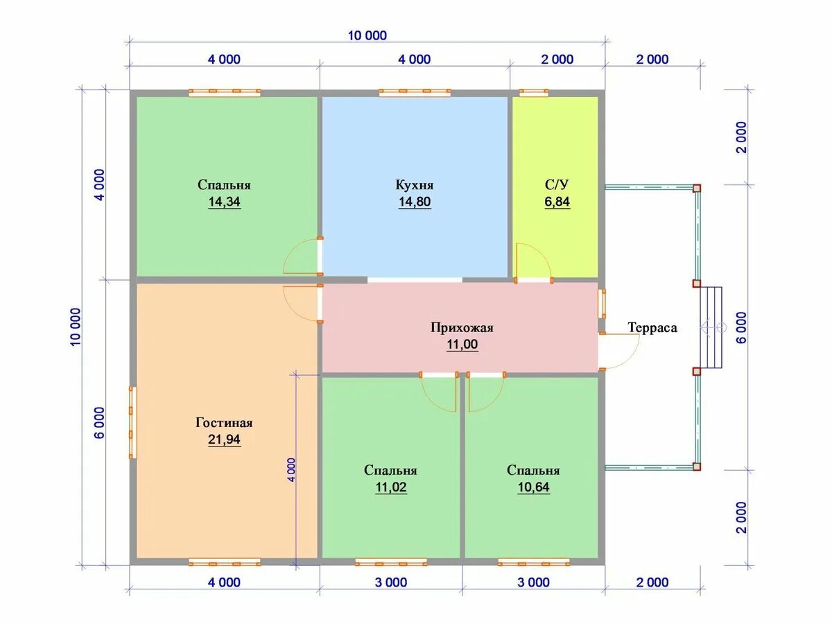 Проекты домов 10х10 с чертежами Дом 10х10 одноэтажный фото - DelaDom.ru