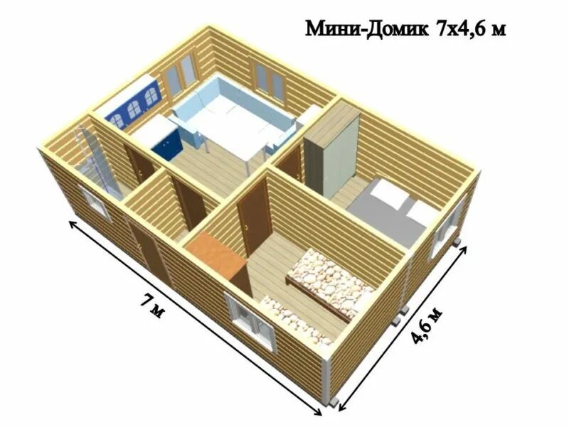 Проекты домов 4 на 4 фото Садовый Домик 7х4,6м "Лион" от 1515540 рублей - купить в Москве. Доставка, сборк