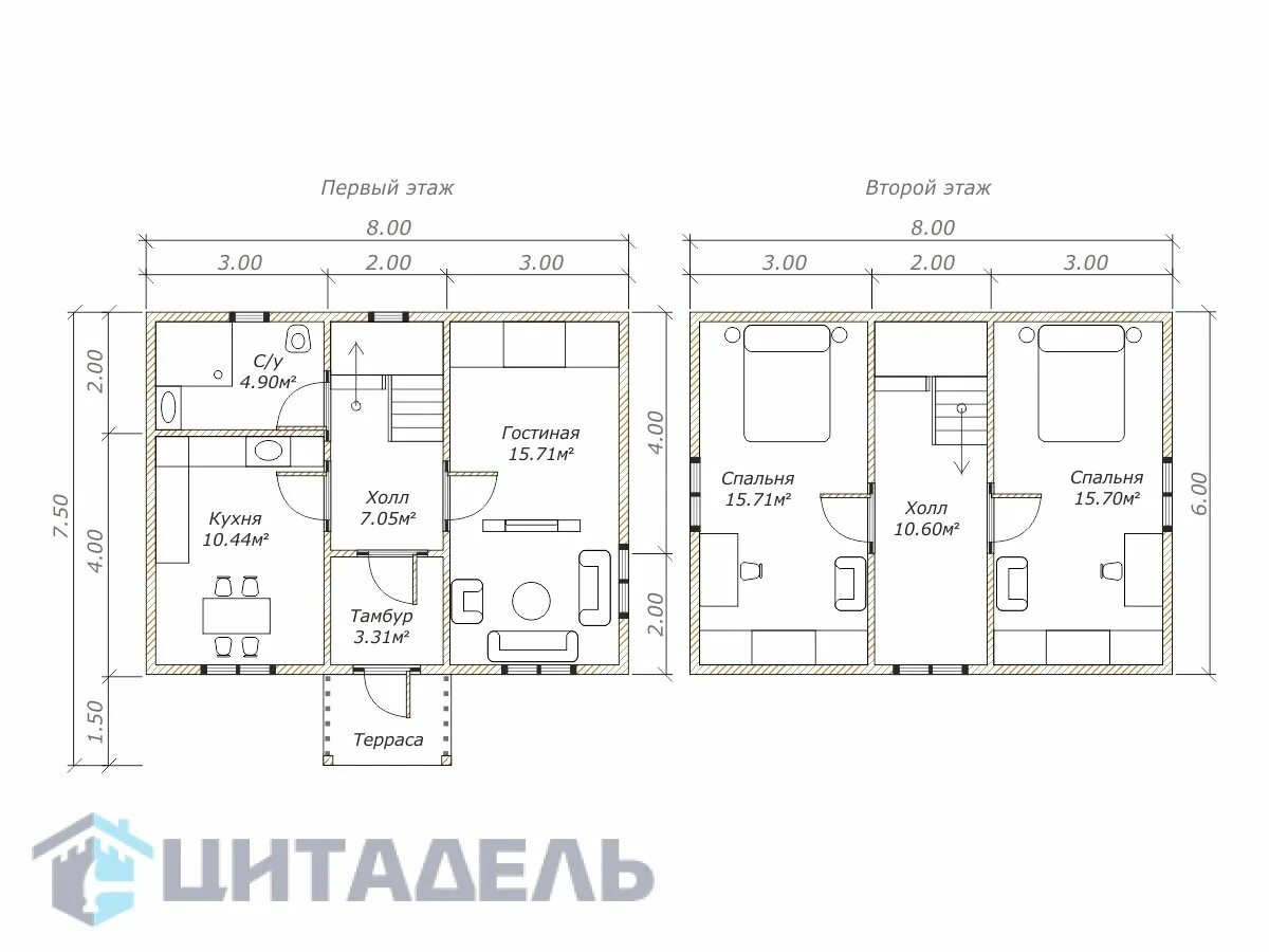 Проекты домов 6 8 двухэтажный фото Дом из бруса 6х8 в полтора этажа Д21