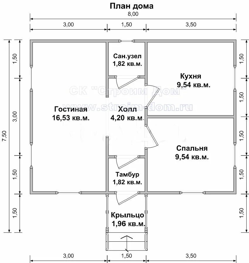 Проекты домов 6х8 одноэтажного дома планировка Дом из бруса 6х8 Проект ДБ-101 СК "Строим Дом"