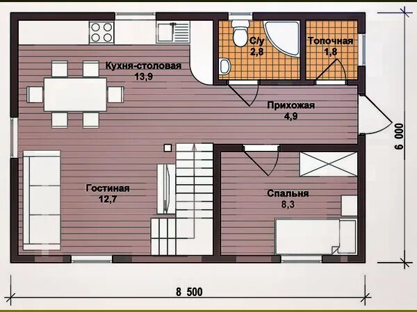 Проекты домов 6х8 одноэтажного дома планировка Каркасный дом 6х8 с мансардой - проекты и постройка - Framehouse Clu