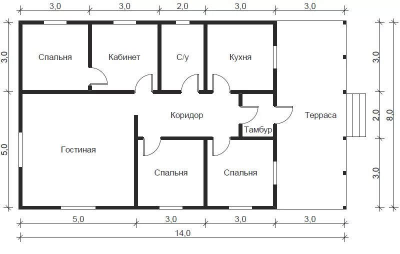 Проекты домов 8 10 бесплатно чертежи Одноэтажные каркасные дома 8x14 под ключ СК "Юг Дом"