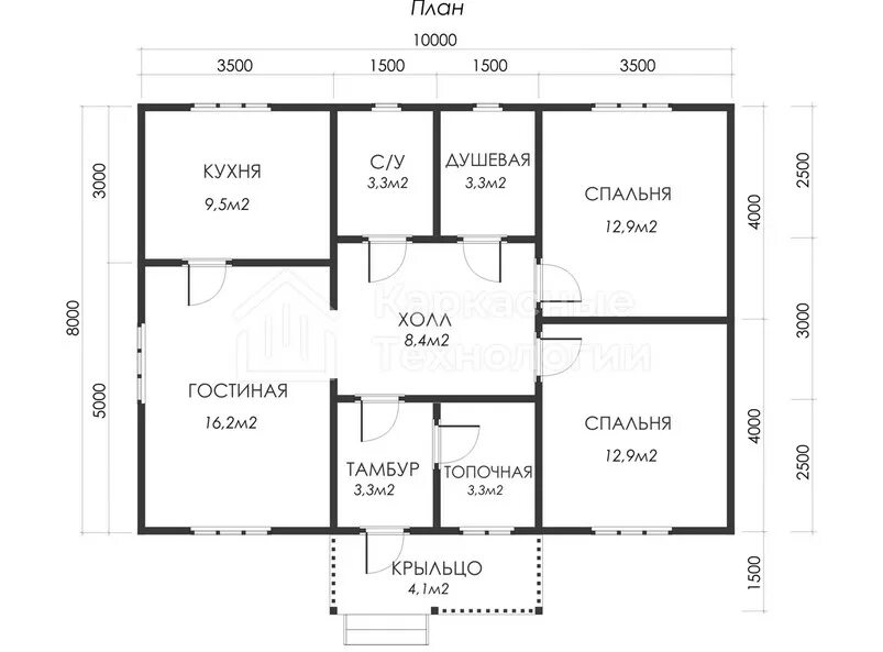 Проекты домов 8х10 фото Одноэтажный дом 8 на 10 с котельной для постоянного проживания - проекты и цены 