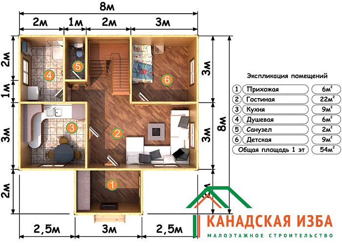 Проекты домов 8х8 фото Дом из бруса 8х8 "Лукоморье" Проект и цена строительства в Москве