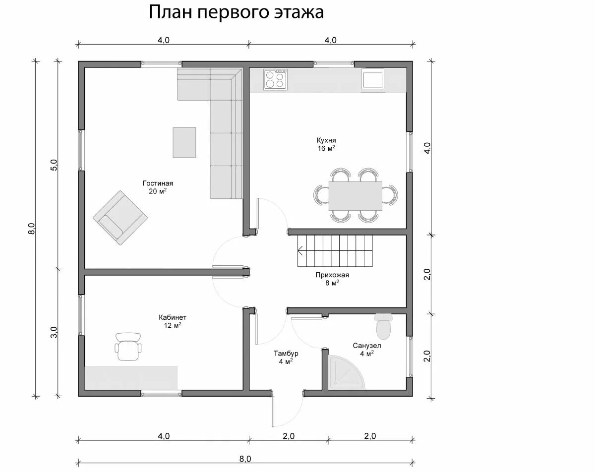 Проекты домов 8х8 планировка Сруб из бруса 8х8 "Вышата" от 844000 руб, дома из бруса под усадку - компания "С