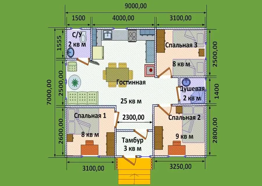 Проекты домов 9х9 одноэтажный планировка Дом 7х9 одноэтажный фото, видео - 38rosta.ru