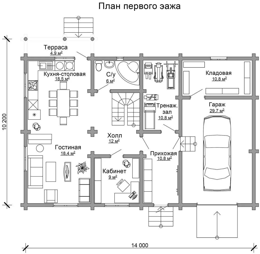 Проекты домов гаражом чертежи Сруб дома 14х10.2м ручной рубки - Деревянное домостроение