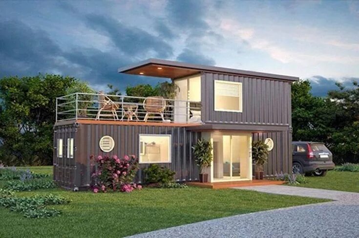 Проекты домов из блок контейнеров с фото Tiny Container Home with Deck and Balconies