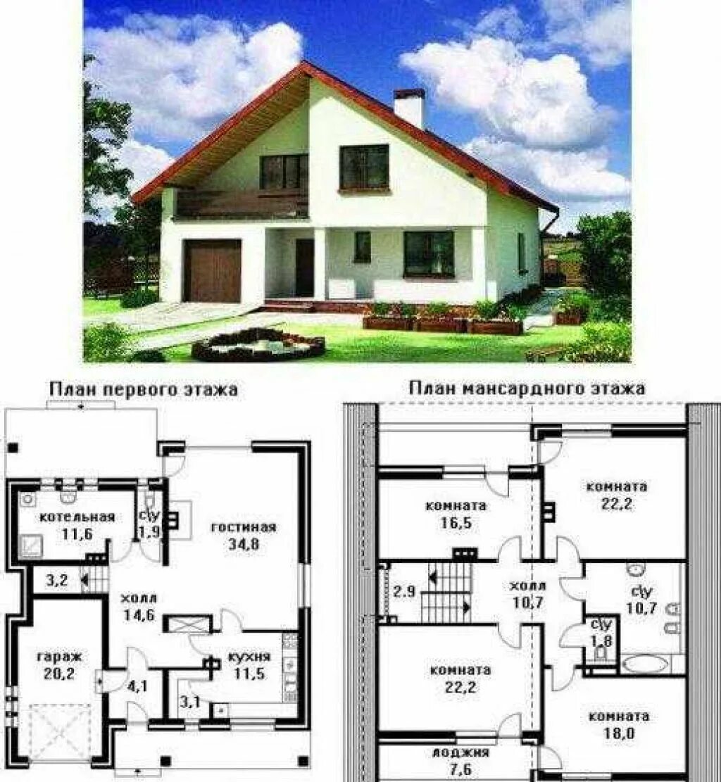 Проекты домов из блоков с чертежами Проект дома 8х10 с мансардой фото - DelaDom.ru