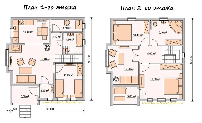 Проекты домов из газобетона двухэтажные чертеж Проект дома 8х10 двухэтажный фото - DelaDom.ru