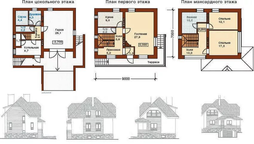 Проекты домов из кирпича бесплатно чертежи План мансардного дома фото - DelaDom.ru