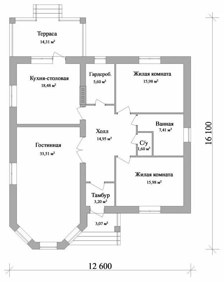 Бригада рабочих Готовый эскизный проект одноэтажного дома A-055