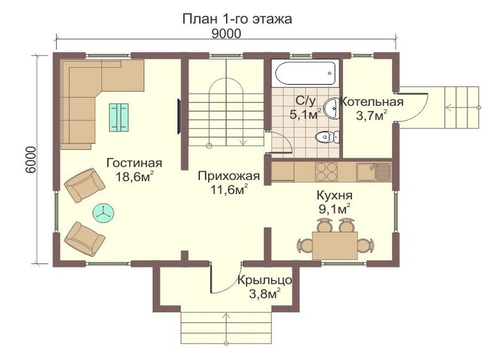 Проекты домов с котельной фото Сруб дома 9.0х6.0м ручной рубки - Деревянное домостроение