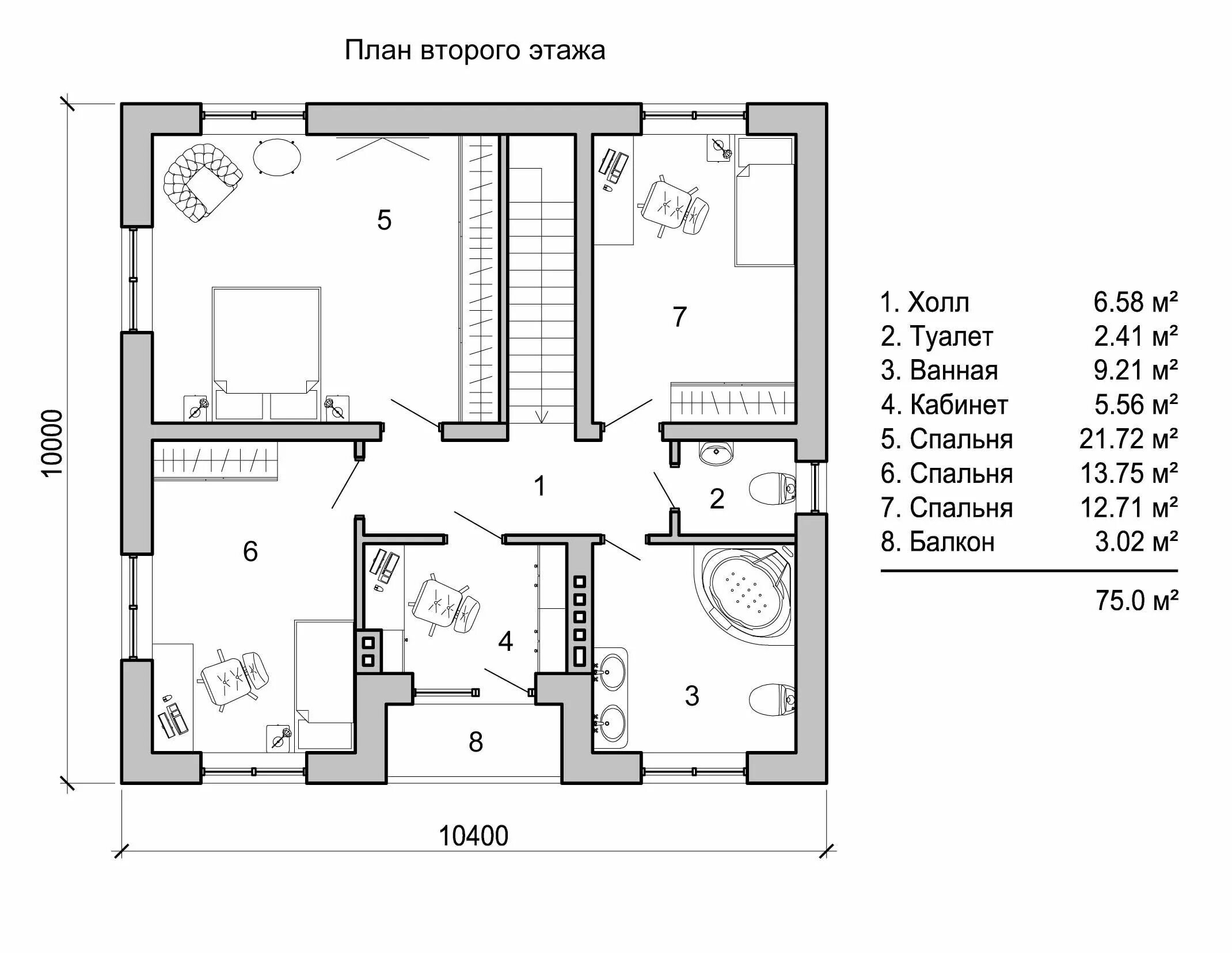 Проекты домов с планировкой 2 спальни План второго этажа двухэтажного квадратного дома классического стиля площадью 20