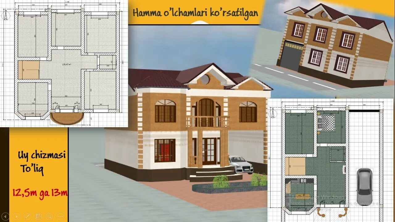 Проекты домов узбекистана с чертежами и фото Ikki qavatli uy loyihasi (12,2m -13m) Икки етажли уй чизмаси ,уй проекти № 5 - Y