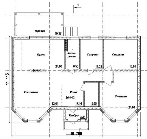 Проекты домов в чечне чертежи Бригада рабочих Готовый проект одноэтажного жилого дома C-124