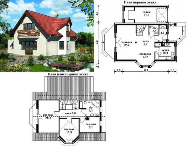 Проекты двухэтажных домов с террасой чертежи House with attic and bay window. 2021 Стройка Стройматериалы Ремонт ВКонтакте