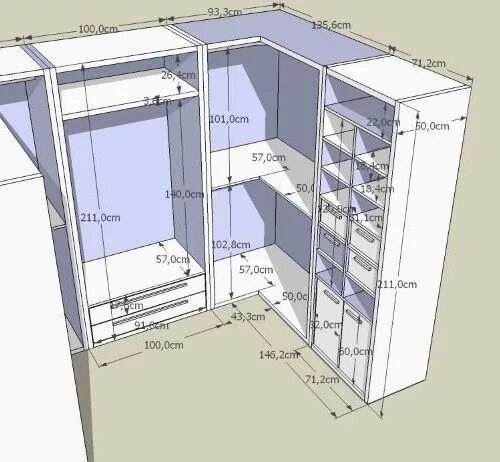 Проекты гардеробных комнат с размерами фото Resultado de imagen de projetos de closet de gesso Дизайн гардероба, Гардеробные