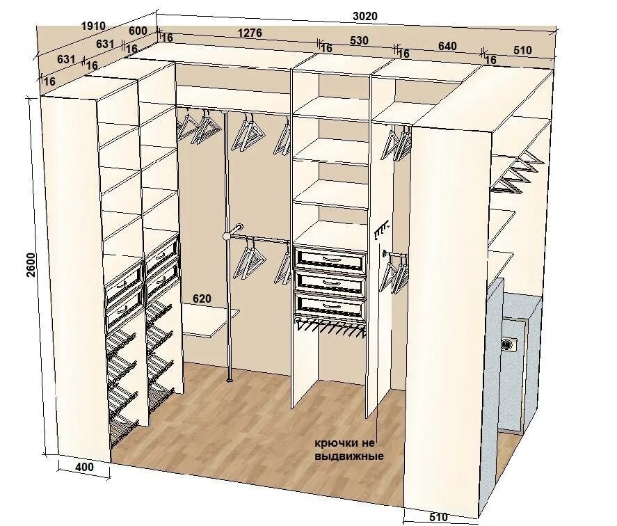 Проекты гардеробных комнат с размерами фото Планировка гардеробной комнаты с размерами (107 фото): проект на 1,5, 2, 3 и 4 к
