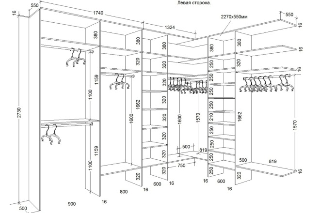Проекты гардеробных с размерами фото Проект гардеробной комнаты, шкафа-купе, корпусной мебели за 1 000 руб., исполнит