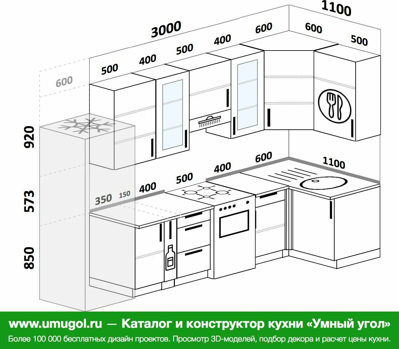 Проекты кухонных гарнитуров с размерами угловые фото Проект кухонного гарнитура углового фото - DelaDom.ru