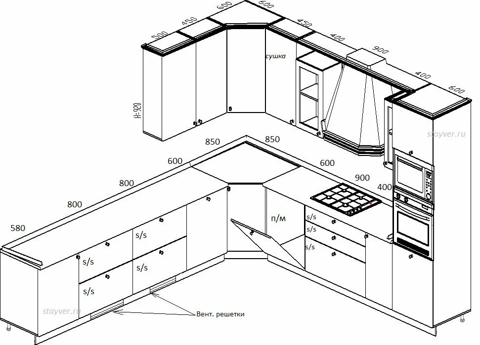 Проекты кухонных гарнитуров с размерами угловые фото Картинки СХЕМА КУХНИ УГЛОВОЙ С РАЗМЕРАМИ