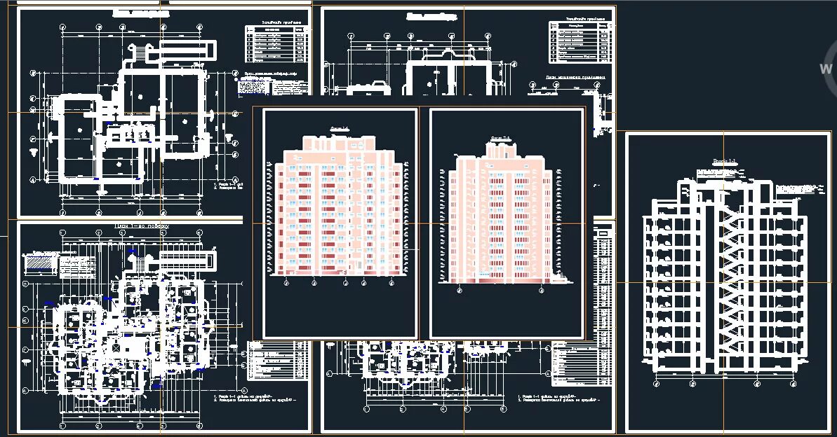 Проекты многоквартирных домов чертежи 9-ти этажный жилой дом в AutoCAD - Чертежи, 3D Модели, Проекты, Многоэтажные жил