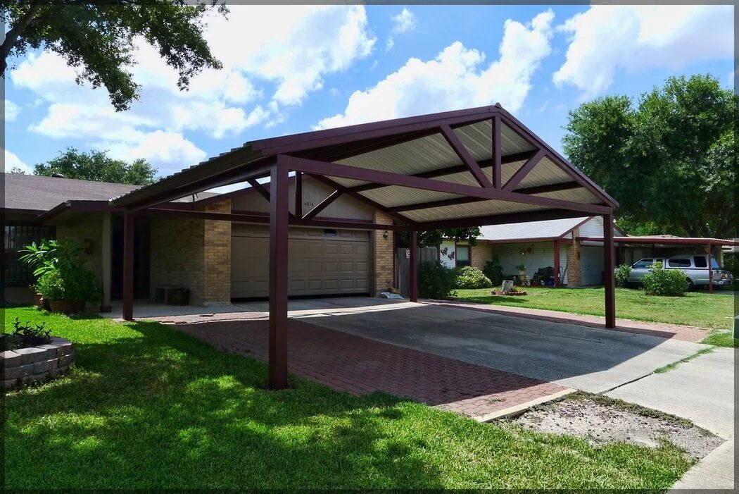 Проекты навесов фото Free Standing Steel Carport Pictures- Kirby Job - San Antonio Texas Building a c