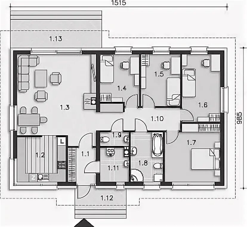 Проекты одноэтажных домов 3 спальни фото Projekt domu Arosa LMB115 Floor plans, How to plan, House