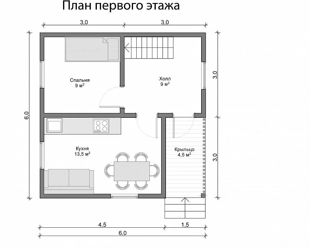 Проекты одноэтажных домов 6х6 планировка Проект дома 6х6 - Строительство каркасного дома 6х6 своими руками.