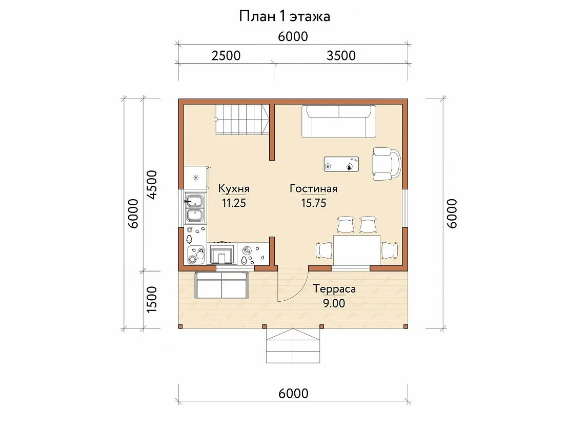 Проекты одноэтажных домов 6х6 планировка Домик 6х6 планировка фото, видео - 38rosta.ru