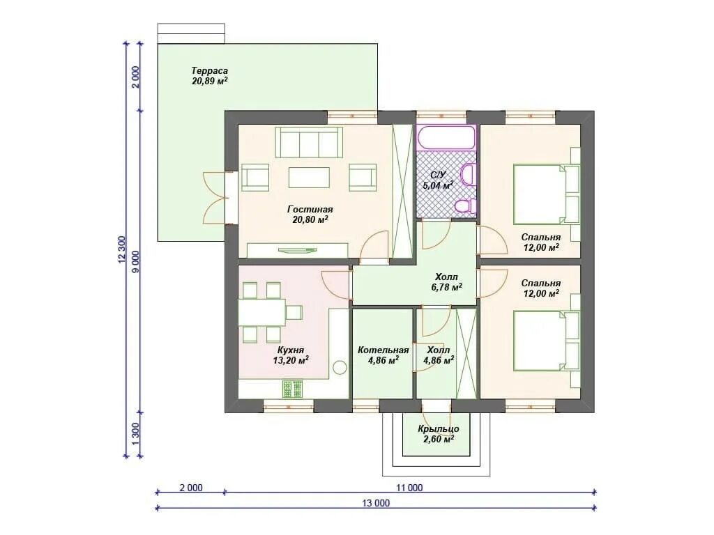 Проекты одноэтажных домов с планировкой 2 спальни Купить дом, 108 м² по адресу Республика Башкортостан, Сибай, улица Салавата Юлае