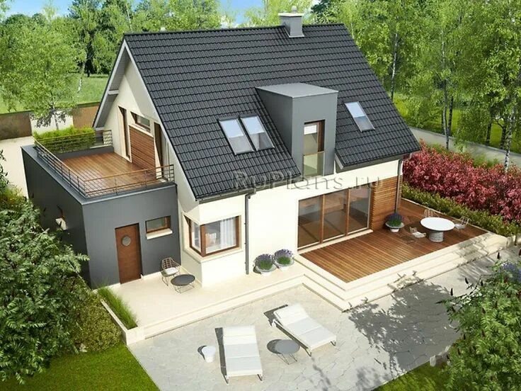 Проекты первого этажа фото Элегантный уютный дом с мансардным этажом R3995 House exterior, House design, Ho