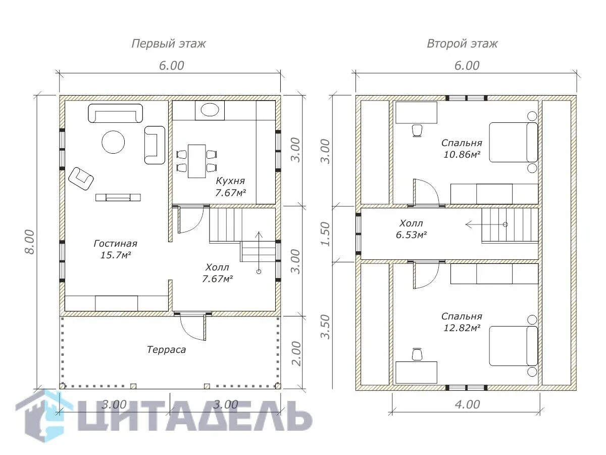 Проекты планировка домов 6х8 Каркасно-щитовой дом 6х8 ДК4