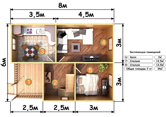 Проекты планировка домов 6х8 Дом из бруса 6х8 "Ангара" Проект и цена строительства в Москве