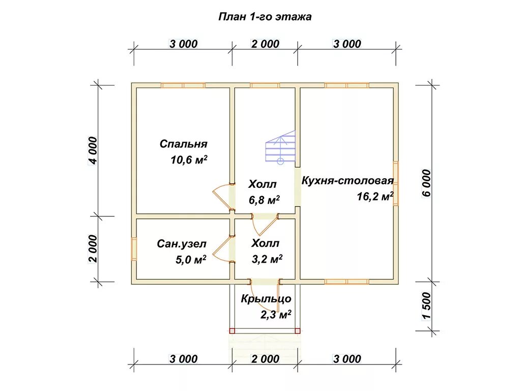 Проекты планировка домов 6х8 Каркасный дом 6х8 под ключ в СПб с мансардой, c крыльцом, санузлом, с тремя спал