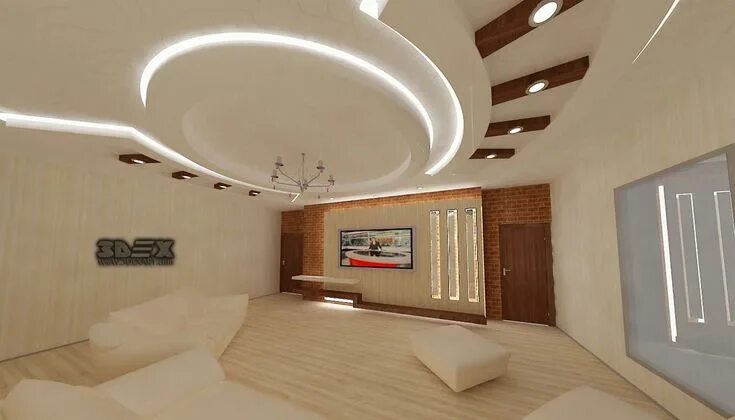 Проекты потолков фото POP-false-ceiling-designs-2018-for-living-room-hall-with-LED-indirect-lighting-i