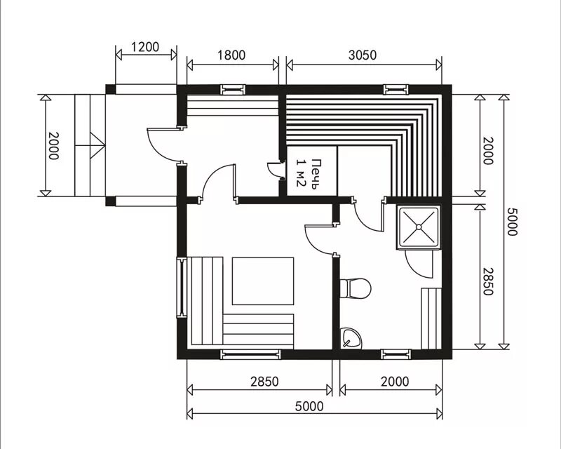 Проекты саун и бань схемы и чертежи Баня 5 на 5