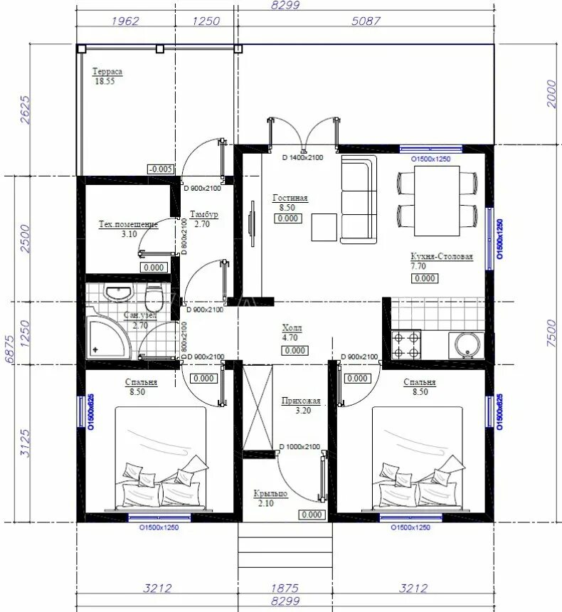 Проекты сип домов с планировкой Проект ПРИМА, 69м2 автор Viva Haus купить в Санкт-Петербурге по цене 1121000 руб