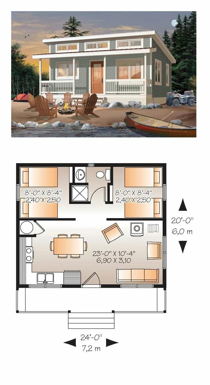 Проекты тини хаус домов с чертежами Plan 76166 Tiny Floor Plan Under 500 Sq Ft has 2 Bedrooms and 1 Bathroom Micro h