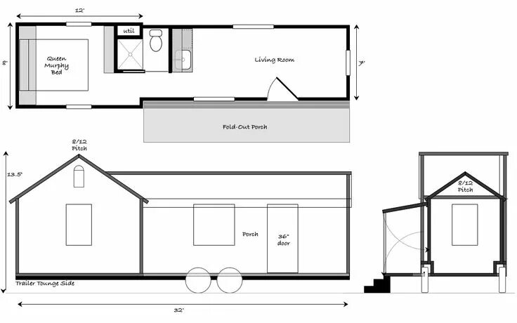 Проекты тини хаус домов с чертежами 32 x 8 Mobile Tiny House Concept - Tiny House Design Tiny house trailer plans, T