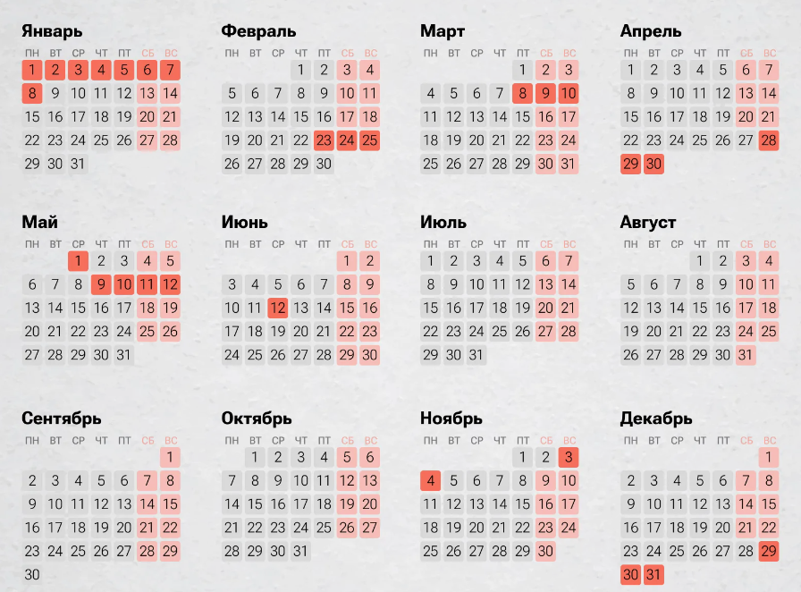 График праздничных дней на 2025 год
